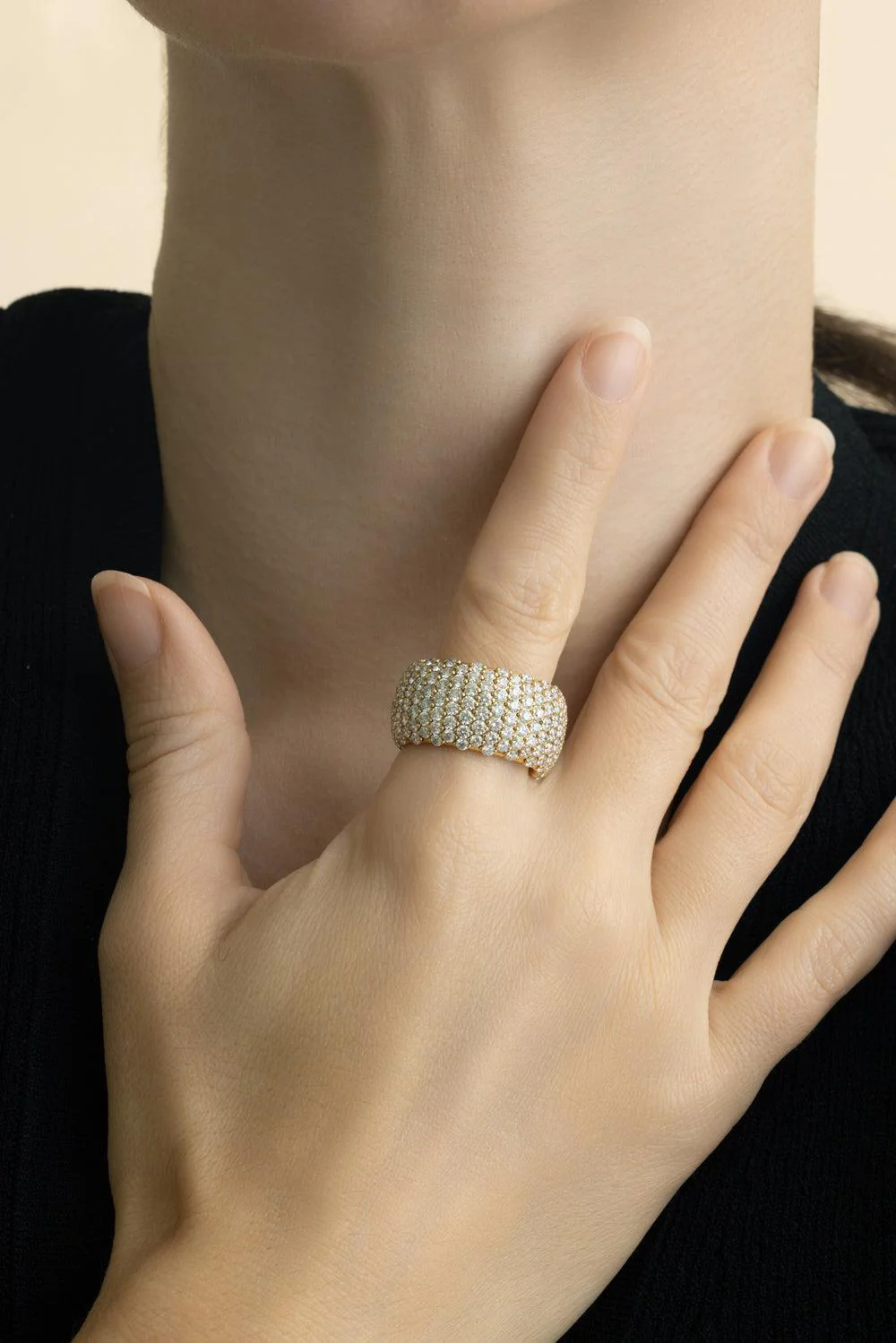 Wide Diamond Stretch Ring - Yellow Gold - Image 4